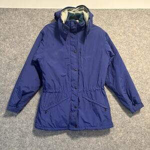 Vintage LL Bean Jacket Womens Small Blue Nylon Penobscot Parka Hooded Insulated